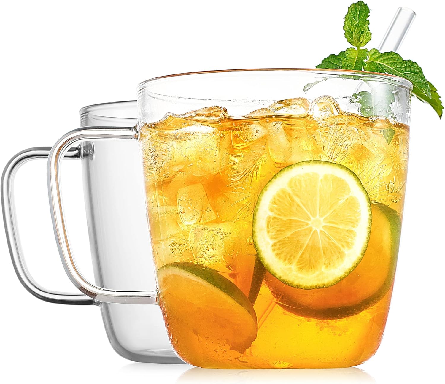 LUXU – Tazas de té de vidrio grandes y de alta calidad (juego de 2), 24 onzas, modernas y sencillas tazas de café o té de vidrio, de boca ancha,