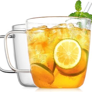 LUXU – Tazas de té de vidrio grandes y de alta calidad (juego de 2), 24 onzas, modernas y sencillas tazas de café o té de vidrio, de boca ancha, LUXU – Tazas de té de vidrio grandes y de alta calidad (juego de 2), 24 onzas, modernas y sencillas tazas de café o té de vidrio, de boca ancha,