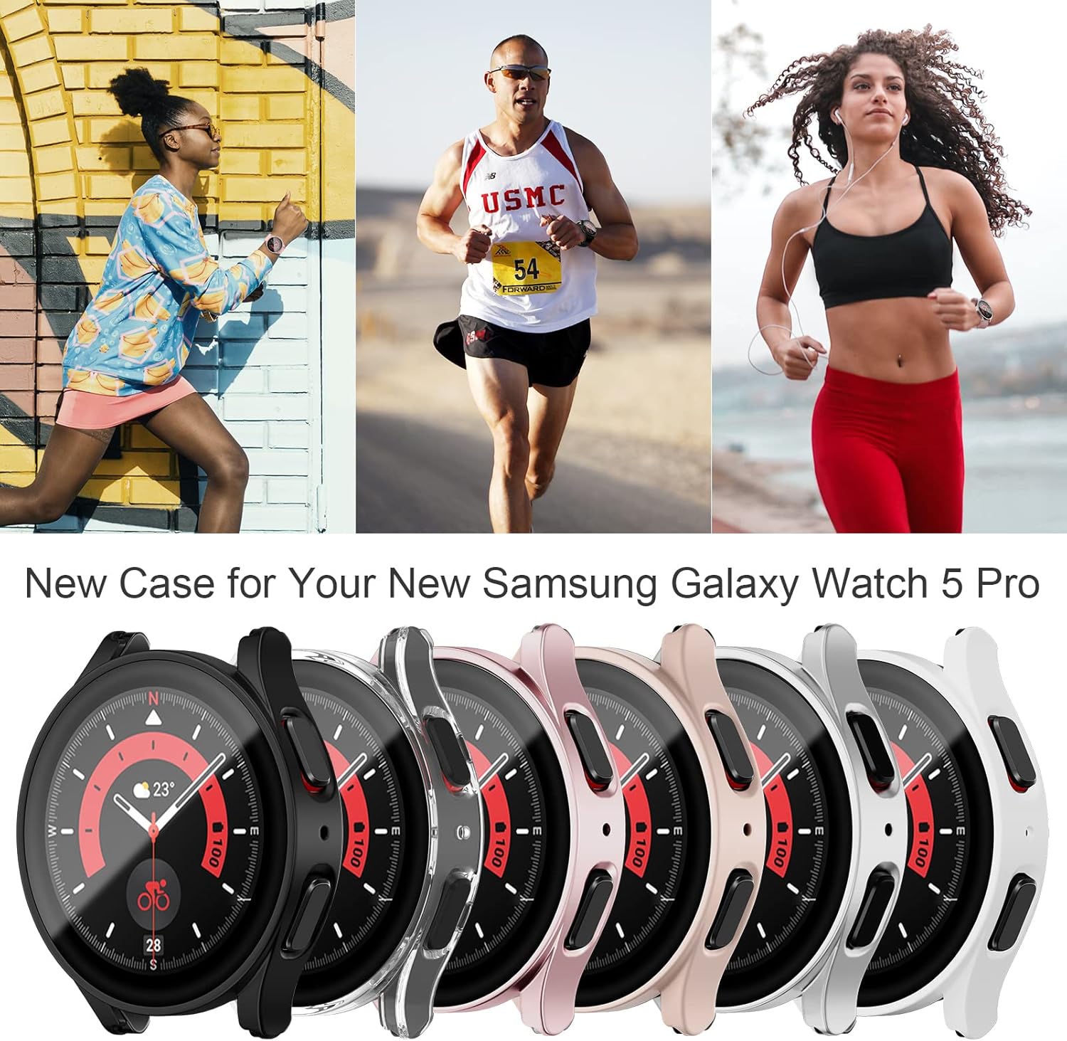 6+6 Paquete de protectores de pantalla para Samsung Galaxy Watch 5 Pro de 1.772 pulgadas, funda protectora de policarbonato duro JZK + película