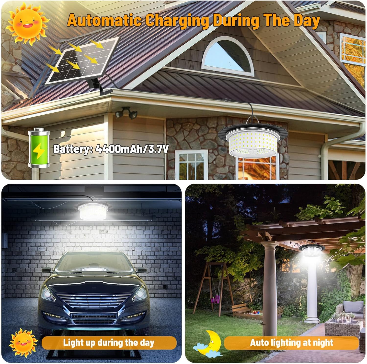 Luz solar para cobertizo, 244 LED, luz colgante solar para exteriores e interiores, 6 modos de iluminación de 360, luz solar con control remoto,