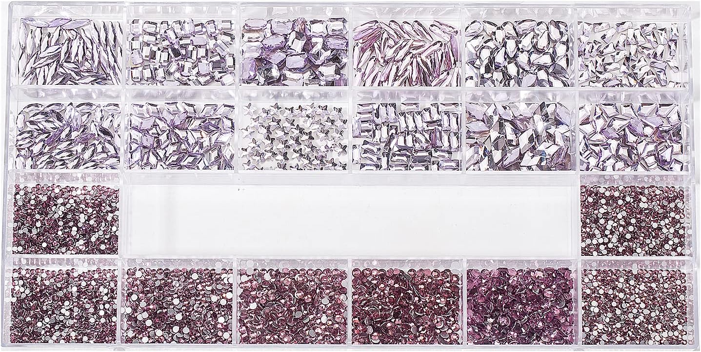Juego de 4300 diamantes de imitación de cristal para uñas, cuentas de cristal rosa AB multiforma, piedras preciosas de vidrio con parte trasera