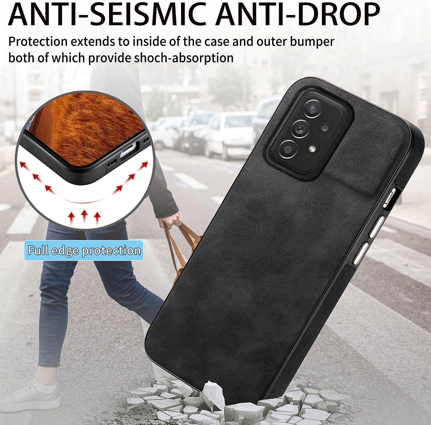 Asuwish Funda de teléfono para Samsung Galaxy A52A52S 5G con protector de pantalla de vidrio templado y funda delgada de cuero suave y resistente,