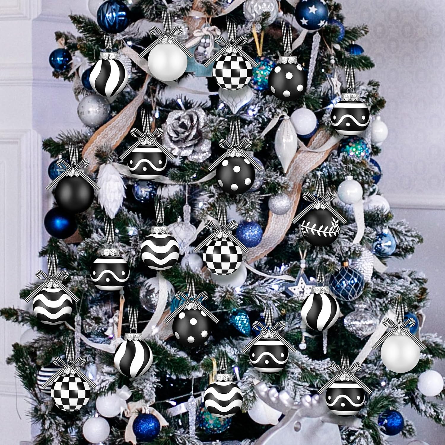Adornos de bola de Navidad a rayas, lunares, búfalo a cuadros, bola colgante de plástico de 2.36 pulgadas, decoración de árbol de Navidad, bolas de