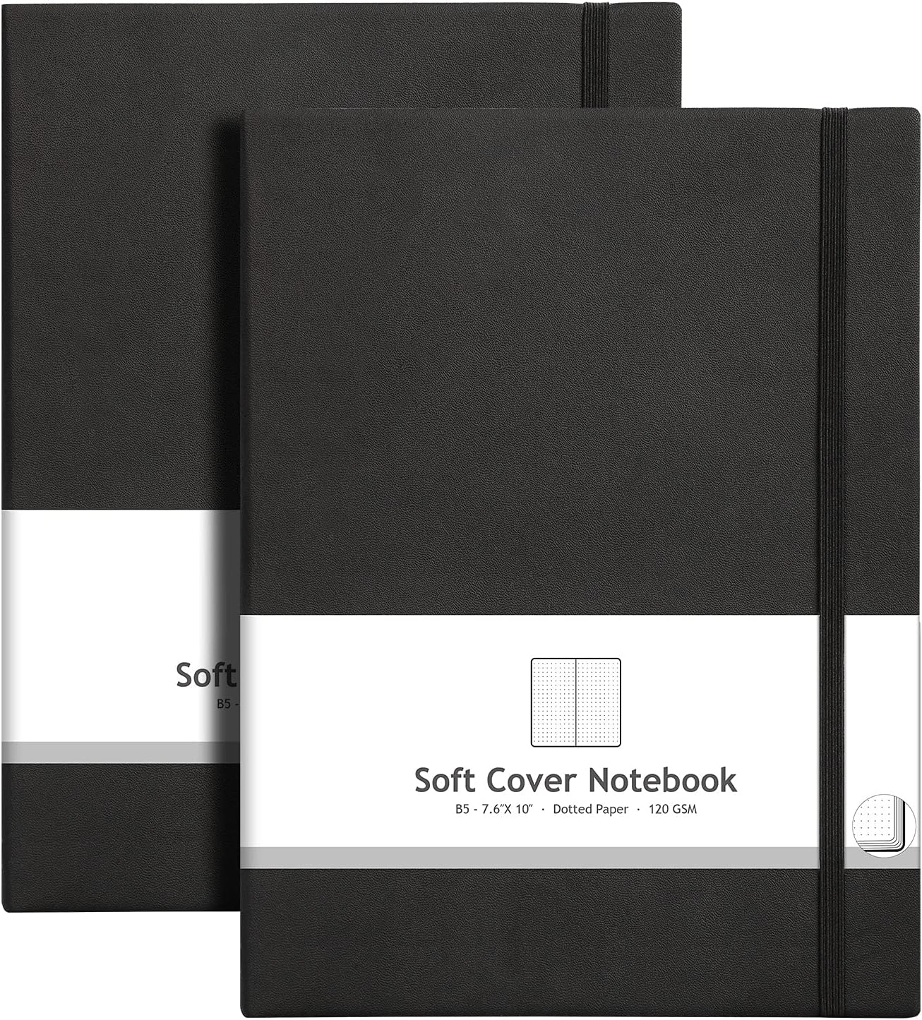 AHGXG Paquete de 2 cuadernos B5 con cuadrícula de puntos (7.6 x 10 pulgadas) con papel grueso de puntos de 4.23 ozm, cubierta de cuero suave, total