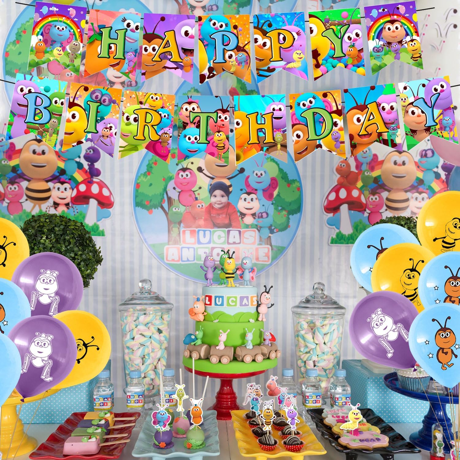 Bichi – Juego de decoraciones para fiestas, divertidos suministros de cumpleaños con temática de Bichi para niños, insectos de dibujos animados,