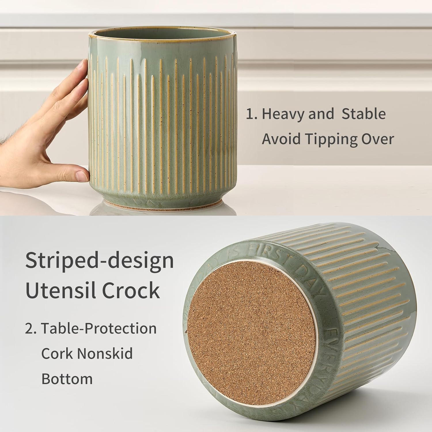 JIEMEI HOME – Soporte para utensilios de cocina, recipiente estable de cerámica para encimera de cocina, organizador grande de utensilios de 7.2