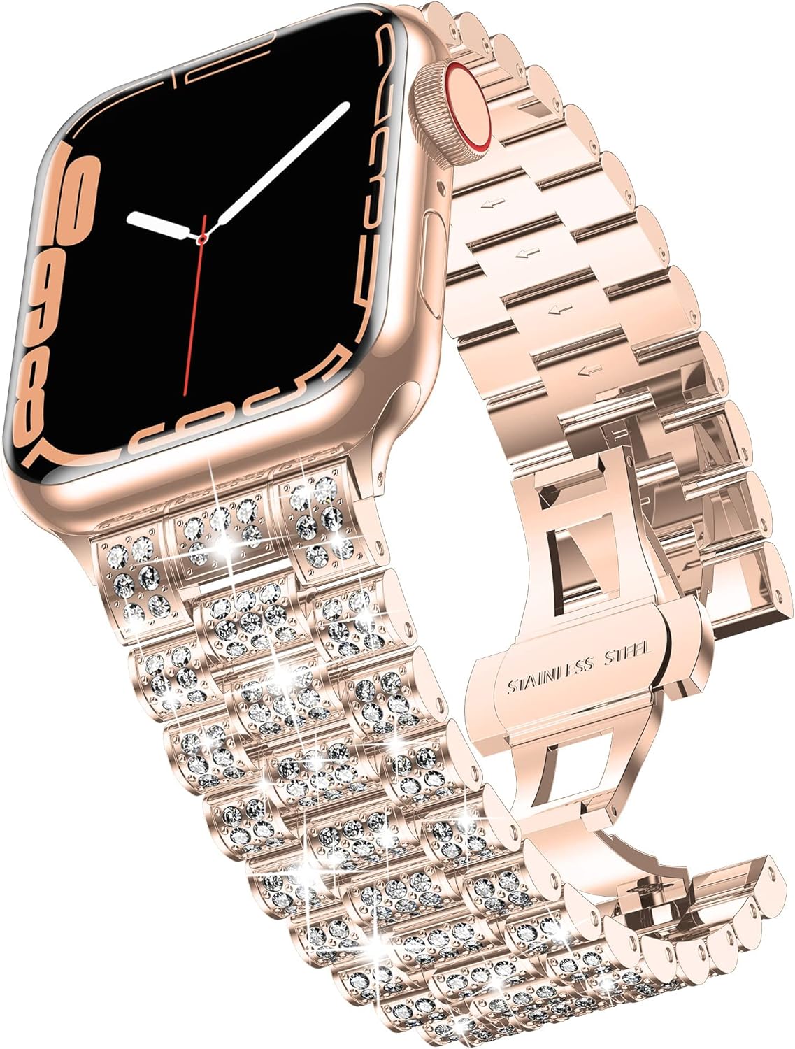 Wolait Compatible con Apple Watch Ultra 2 Band de 4945441.654 in 38401.614 in, correa de metal con diamantes de imitación para mujer para iWatch