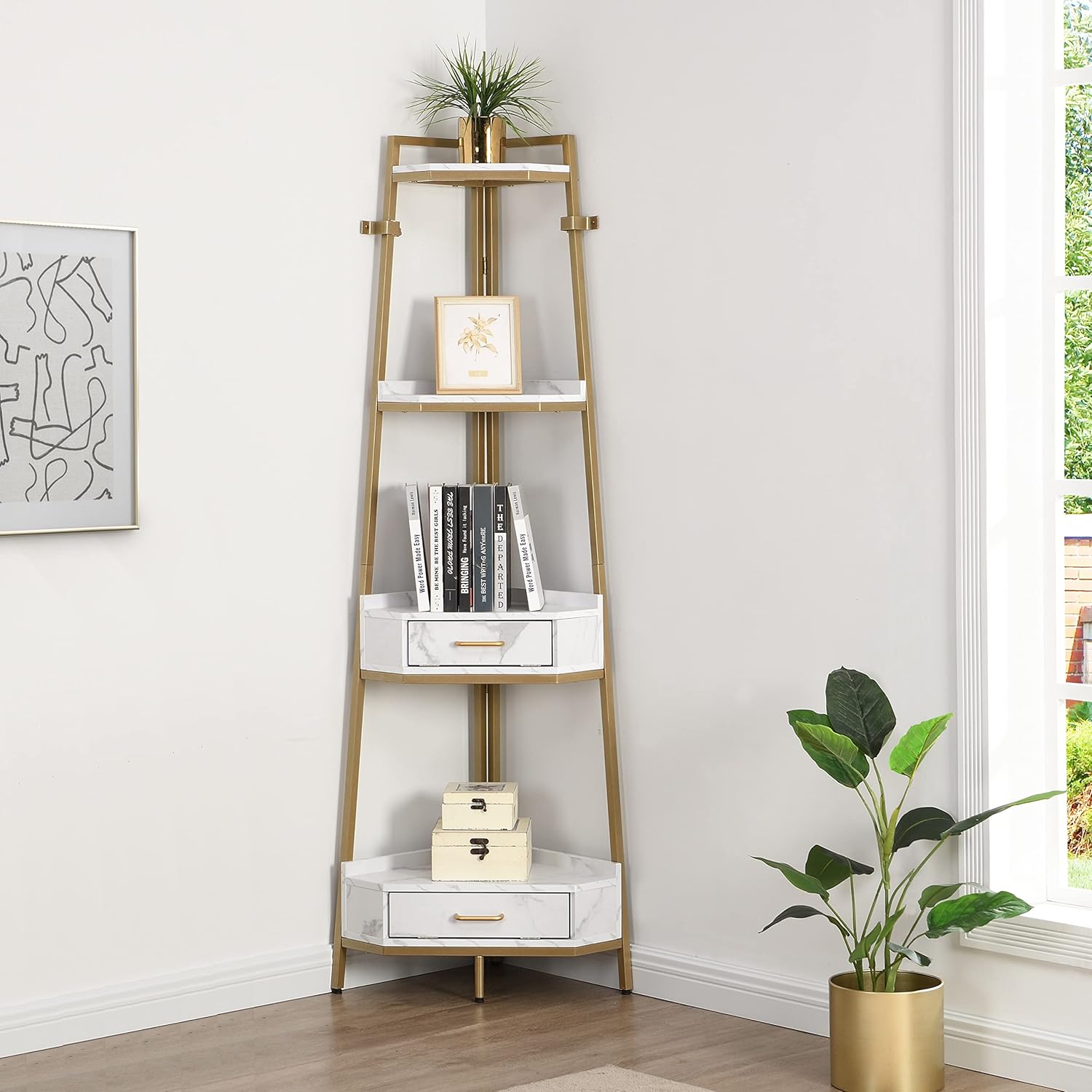 LifeSky – Estante esquinero moderno para escalera, estantes esquineros de 72.64 pulgadas de alto, estantería esquinera de 4 niveles para sala de