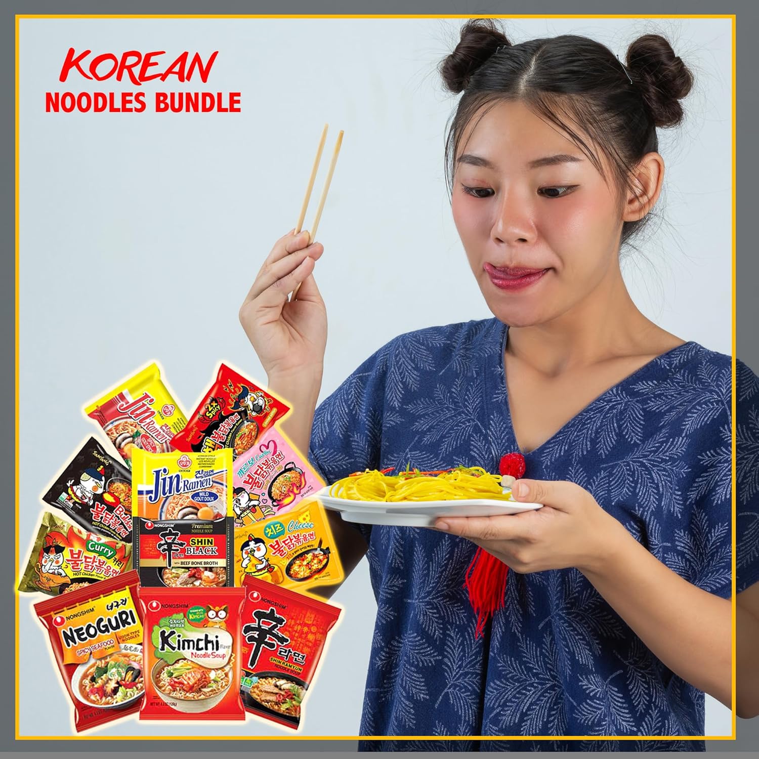 FOODIE BOXX Paquete variado de fideos ramen instantáneos coreanos con galletas y palillos (coreano)