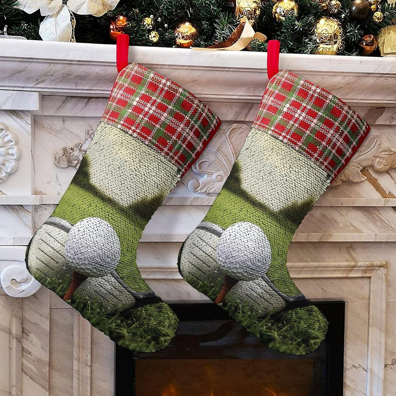 Calcetines de Navidad de golf personalizados, calcetines de Navidad grandes, decoración para regalos de fiesta de vacaciones