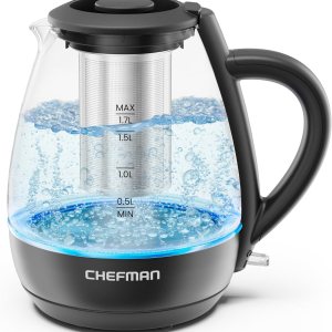 Chefman Hervidor eléctrico con infusor de té, 1.7L 1500W, tapa extraíble para una fácil limpieza, protección contra hervir en seco, filtro de acero Chefman Hervidor eléctrico con infusor de té, 1.7L 1500W, tapa extraíble para una fácil limpieza, protección contra hervir en seco, filtro de acero