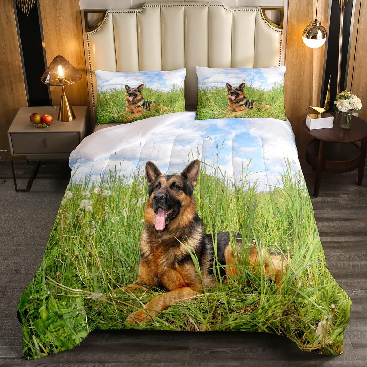 Feelyou Juego de edredón para perros, juego de ropa de cama de pastor alemán para niños y niñas, edredón de animales lindos para mascotas, 1 juego