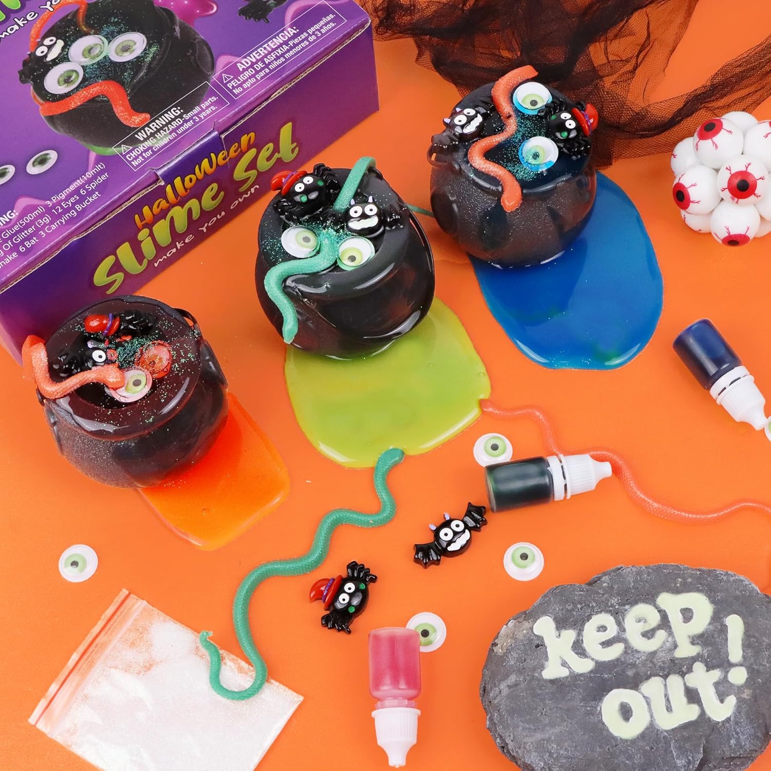 Kit de slime de Halloween, regalos de fiesta de slime de Halloween, suministros de kit de fabricación de limo, juguetes sensoriales para aliviar el