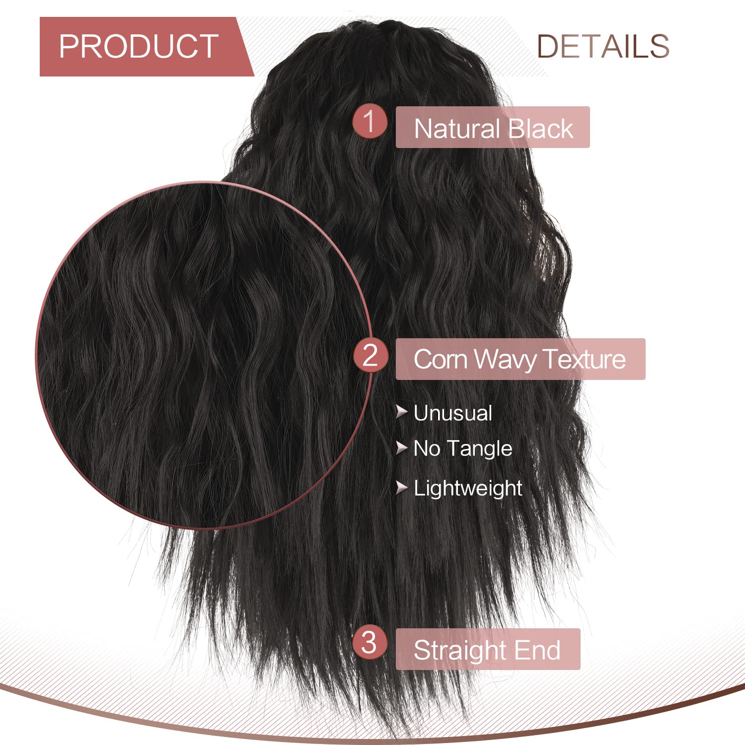 PEACOCO Cola de caballo corta con ondas de maíz, extensión de cola de caballo con cordón para mujeres negras con clip (14 pulgadas (paquete de 1),