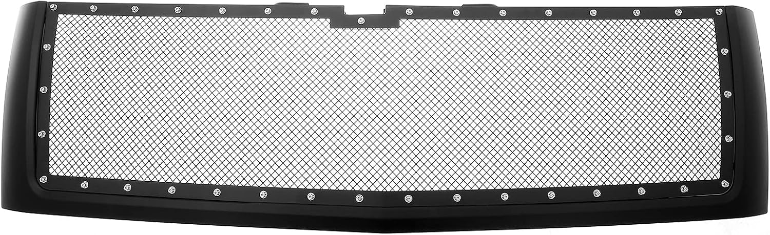 APS Compatible con Chevy Silverado 3500HD 2500HD 2007-2010 rejilla de malla con remache negro superior principal de acero inoxidable con carcasa