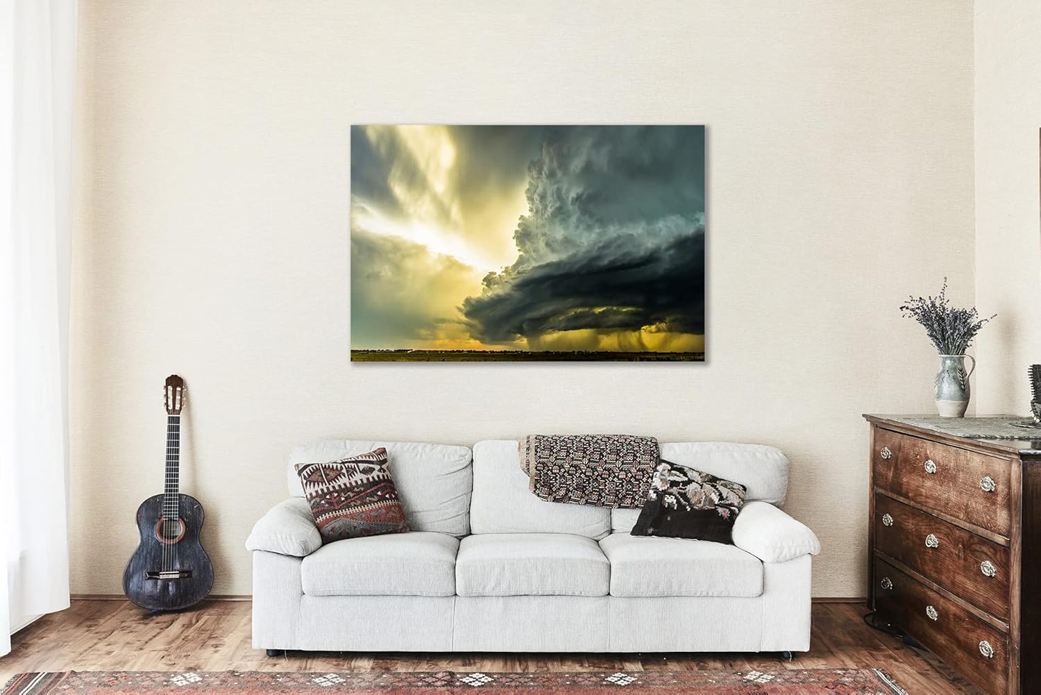 Storm Canvas Wall Art (Ready to Hang) Gallery Wrap of Supercell Thunderstorm in Evening Sunlight in Oklahoma Extreme Weather Photo Nature Decor