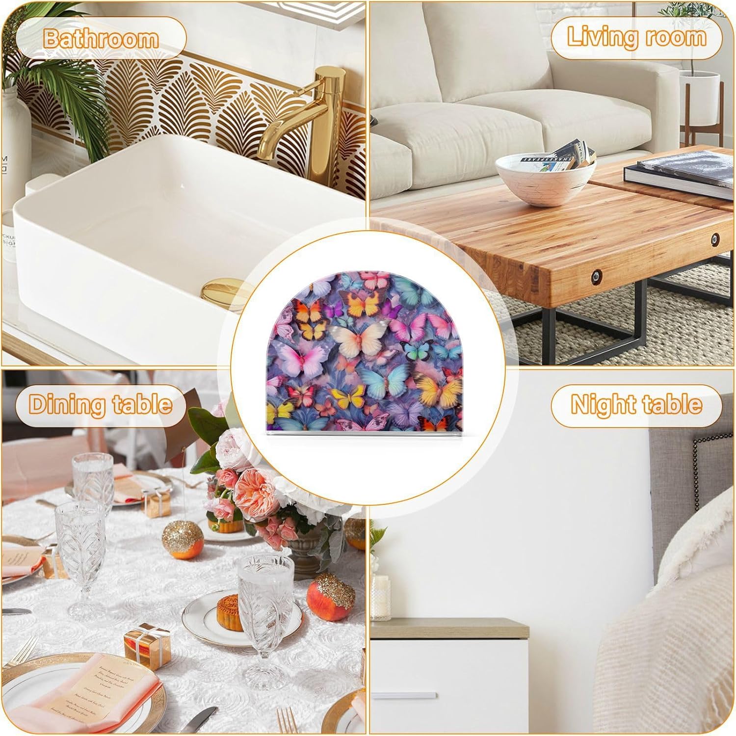 Butterfly Napkin Holder for Table, Acrylic Upright Non Slip Tabletop Freestanding Tissue Paper Dispenser for Kitchen Restaurant Home Hotel Decor