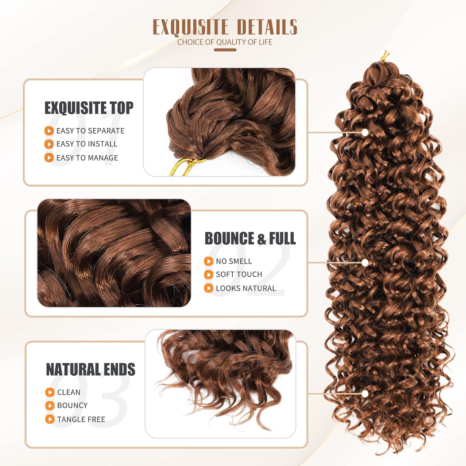 Dansama GoGo – Extensiones de cabello rizado de ganchillo ondulado con ganchillo ondulado profundo, extensiones de cabello sintético trenzado,