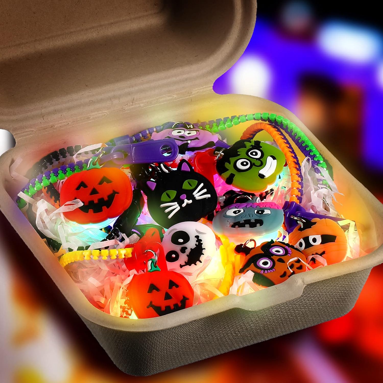 Capoda Juego de pulseras de Halloween para fiestas de Halloween, pulseras de truco o trato para niños y niñas, rellenos de bolsas de golosinas de