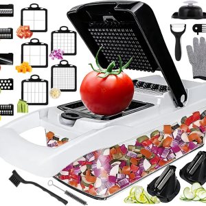 Mandeline – Cortador de verduras 25 en 1, cortador de mandolina para cocina, cortador de verduras con contenedor, rallador de queso, rebanador de Mandeline – Cortador de verduras 25 en 1, cortador de mandolina para cocina, cortador de verduras con contenedor, rallador de queso, rebanador de