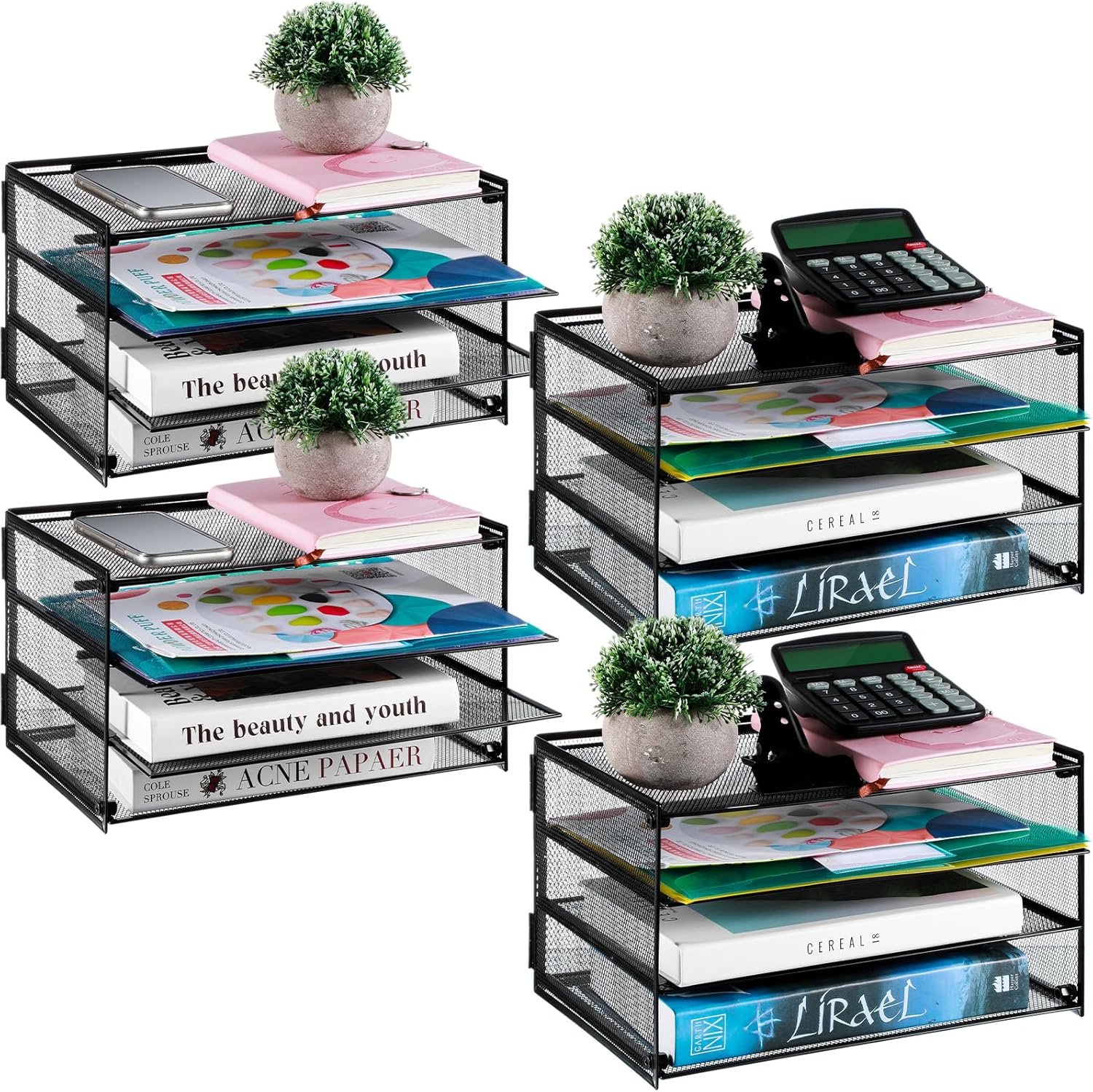 Organizador de papel de 3 niveles, organizador de papel para cartas, archivador de malla, organizador de papel de metal para escritorio,