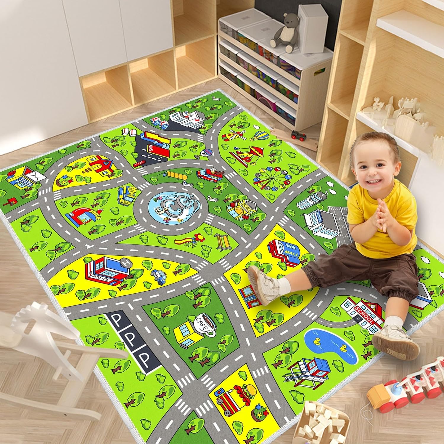 Alfombra de juego para niños, alfombra de coche para niños, alfombra de juego para niños, alfombra de juego de vida urbana para jugar con juguete de