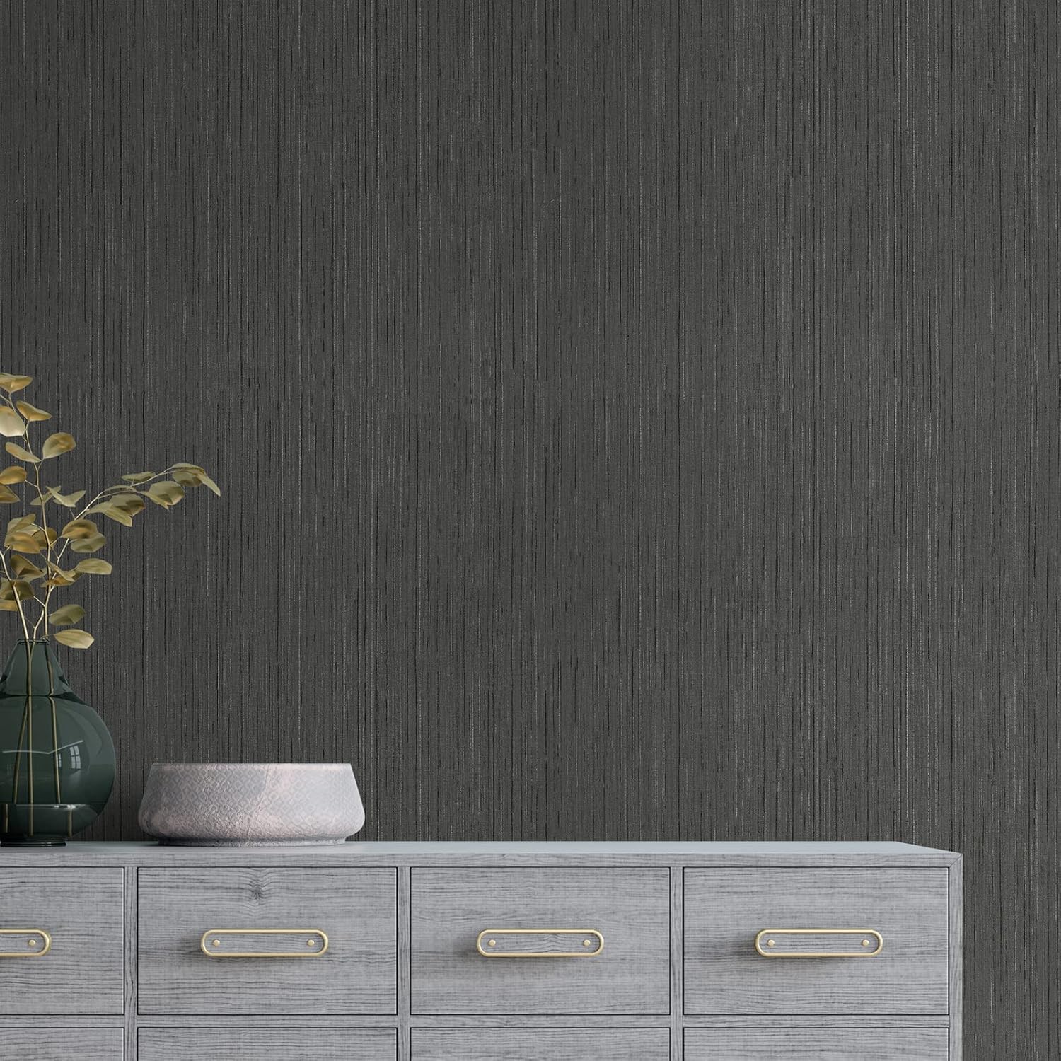 CHIHUT Papel tapiz gris oscuro, papel tapiz autoadhesivo texturizado para dormitorio, papel tapiz de tela de lino extraíble para paredes, armarios,