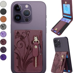 Lacass Tarjetero con cremallera y función atril para teléfono para la parte posterior del teléfono, adhesivo para iPhoneSamsungMotoBLUNokia y la Lacass Tarjetero con cremallera y función atril para teléfono para la parte posterior del teléfono, adhesivo para iPhoneSamsungMotoBLUNokia y la