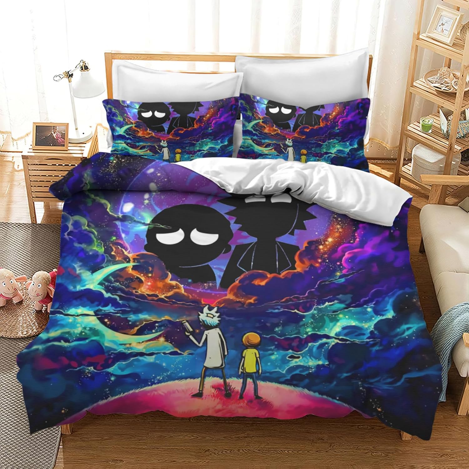 Juego de funda de edredón de anime de dibujos animados de 3 piezas, tamaño matrimonial, juego de ropa de cama con estampado 3D para adolescentes,