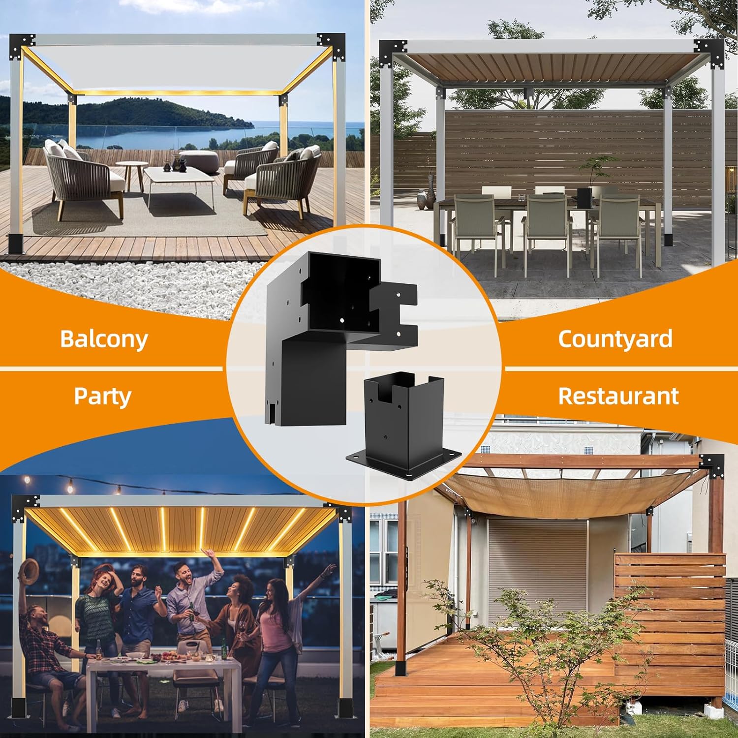 Likeem Kit de pérgola, calibre 12, resistente, 6 x 6 pulgadas, soporte de madera elevada, incluye 4 hombros de soporte, 4 botas para pérgola de