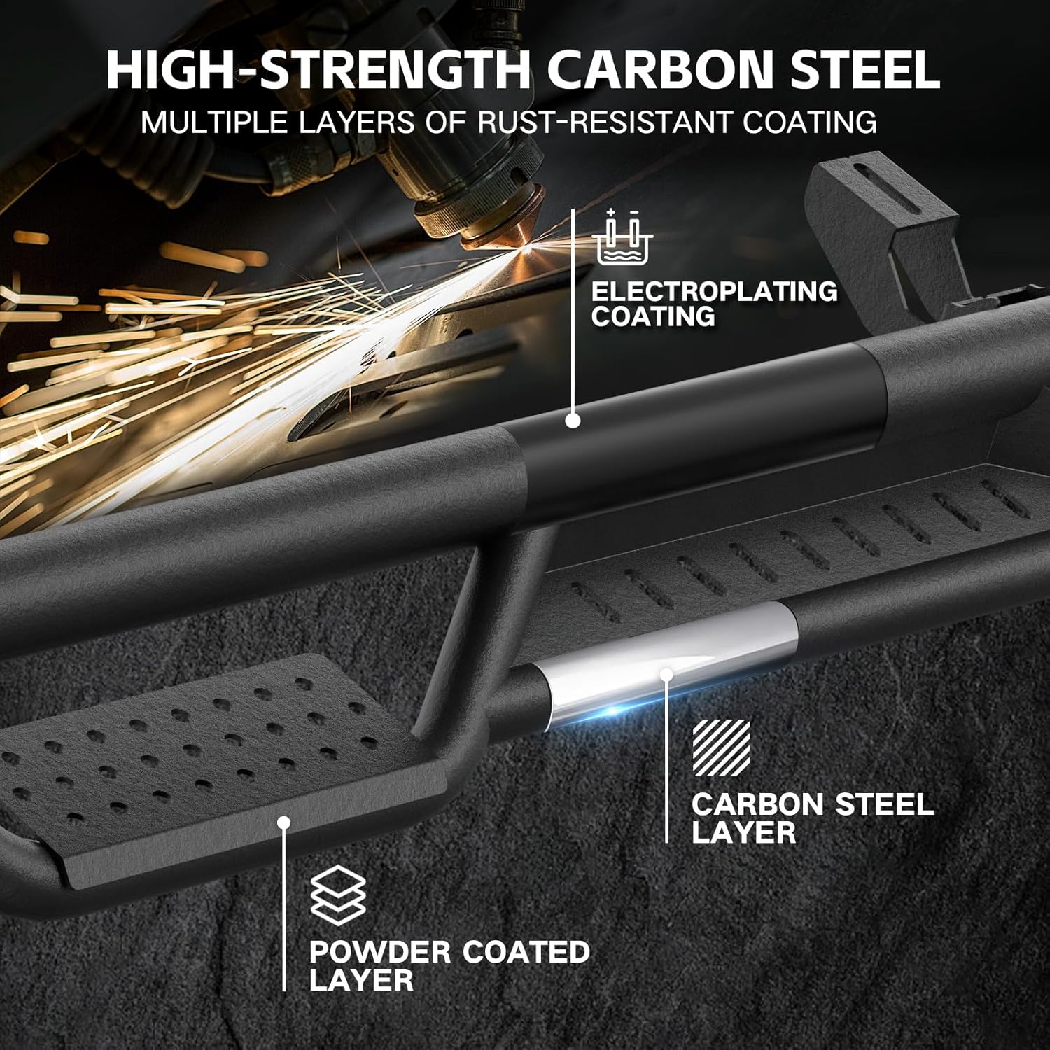 SUORTO – Estribos de dos escaleras laterales compatibles con Jeep Gladiator JT 2020, 2021, 2022, 2023, 2024, 4 puertas, barras Nerf de acero