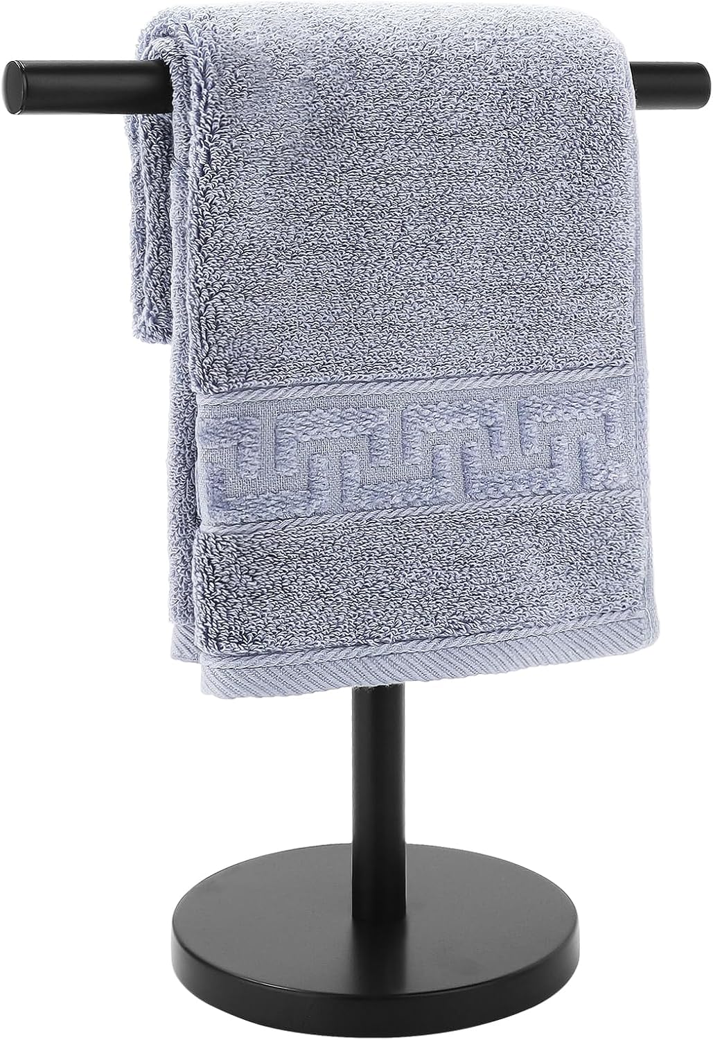 Toallero de mano de baño en forma de T, toallero de mano de acero inoxidable con base pesada, para baño, cocina y encimera, color negro