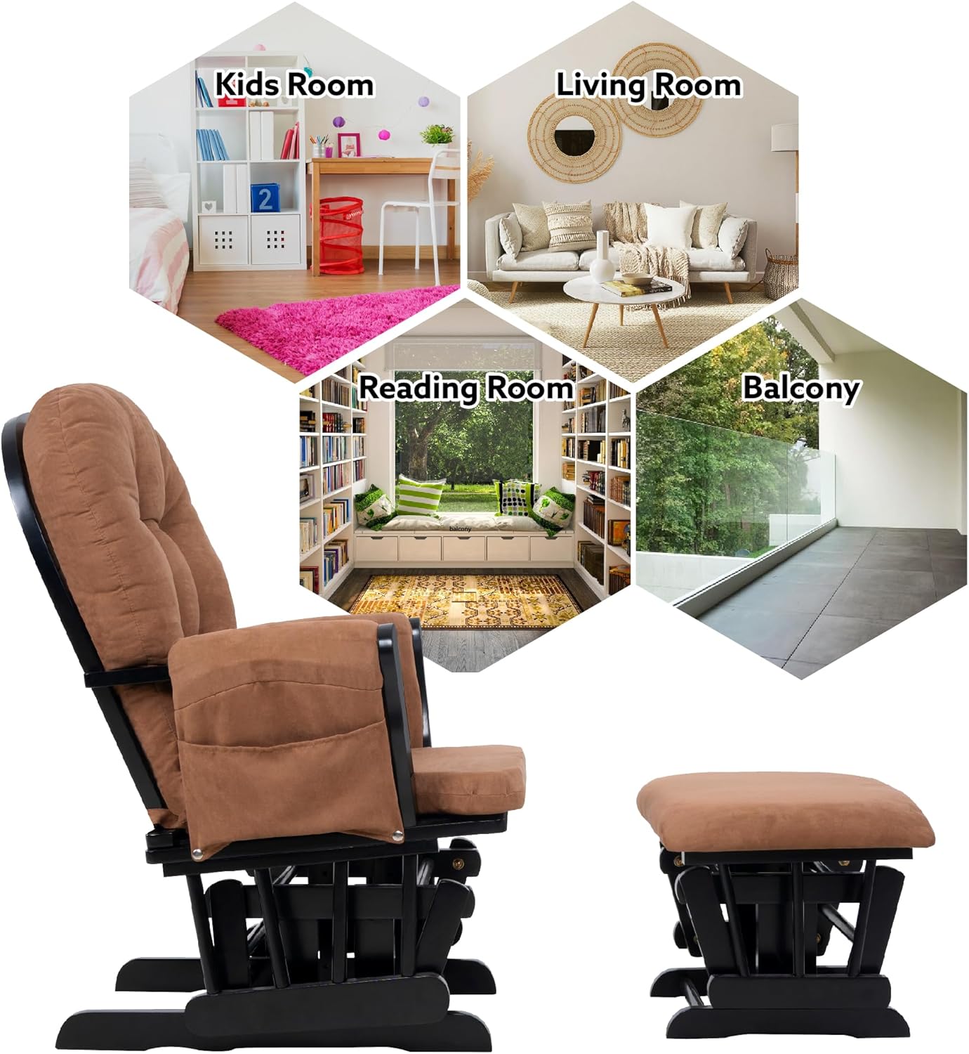 Juego de mecedora y otomana para guardería, mecedora reclinable con otomana, silla mecedora para lactancia materna para habitación de bebé,