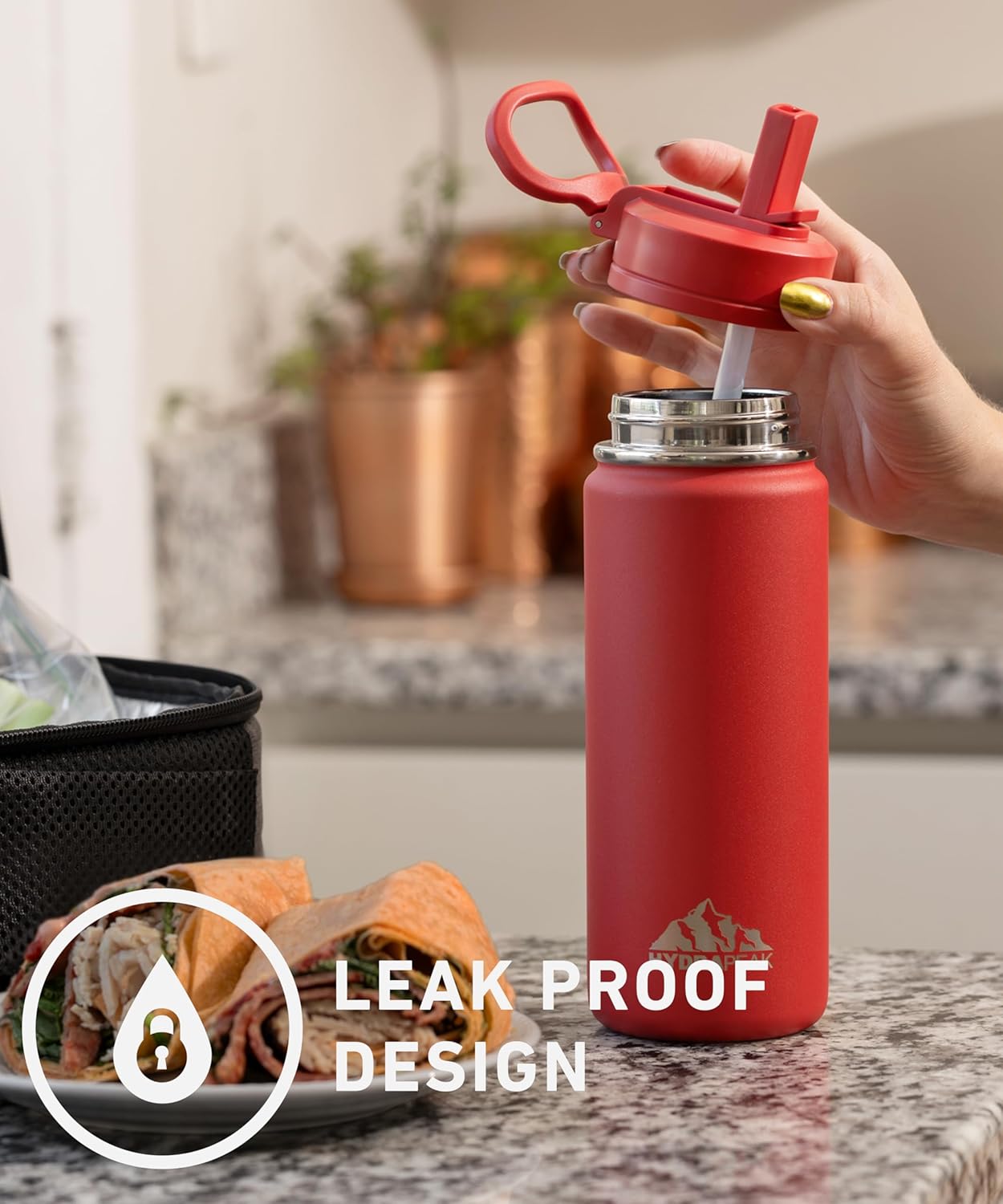 Hydrapeak Mini botella de agua para niños de 20 onzas con tapa con popote, botella de agua aislada de doble pared de acero inoxidable para niños,