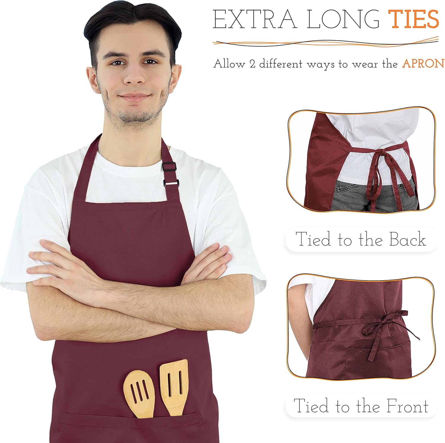 KOMBOH Delantal de chef unisex, delantal profesional, resistente, transpirable, correas grandes y bolsillos grandes.