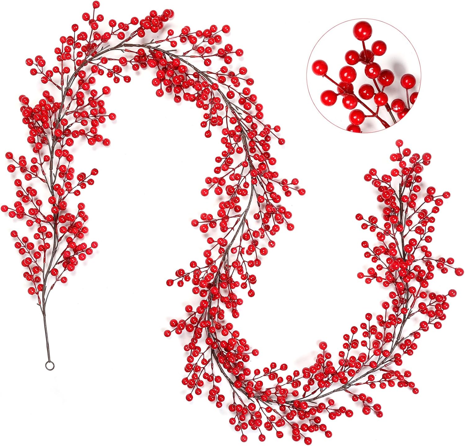 Joyhalo Guirnalda de bayas rojas, vid de bayas de acebo de Navidad de 8.9 pies para árbol de Navidad, guirnalda de bayas de invierno para manto,