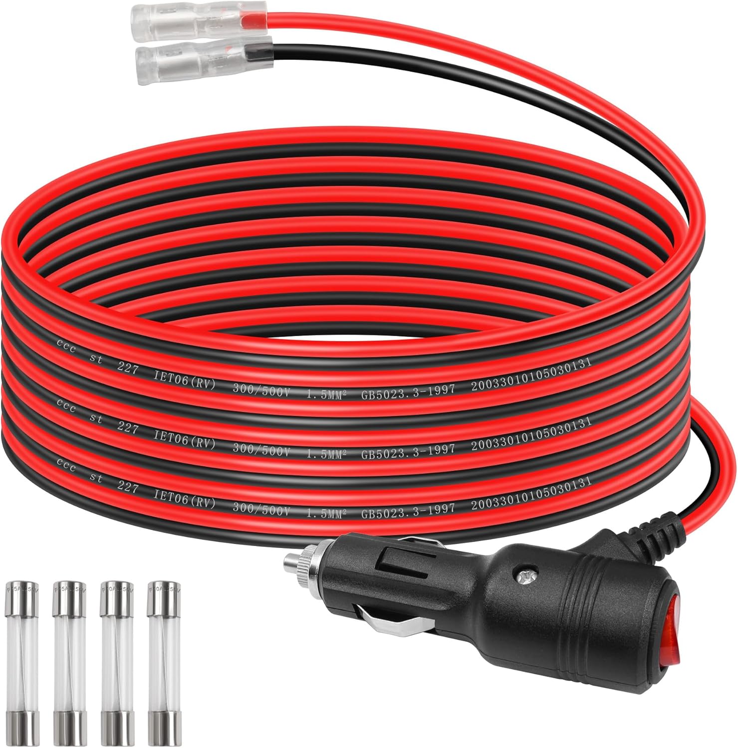 GELRHONR Enchufe macho de repuesto para encendedor de cigarrillos de 12 voltios con cables y luz LED, cable de extensión de encendedor de