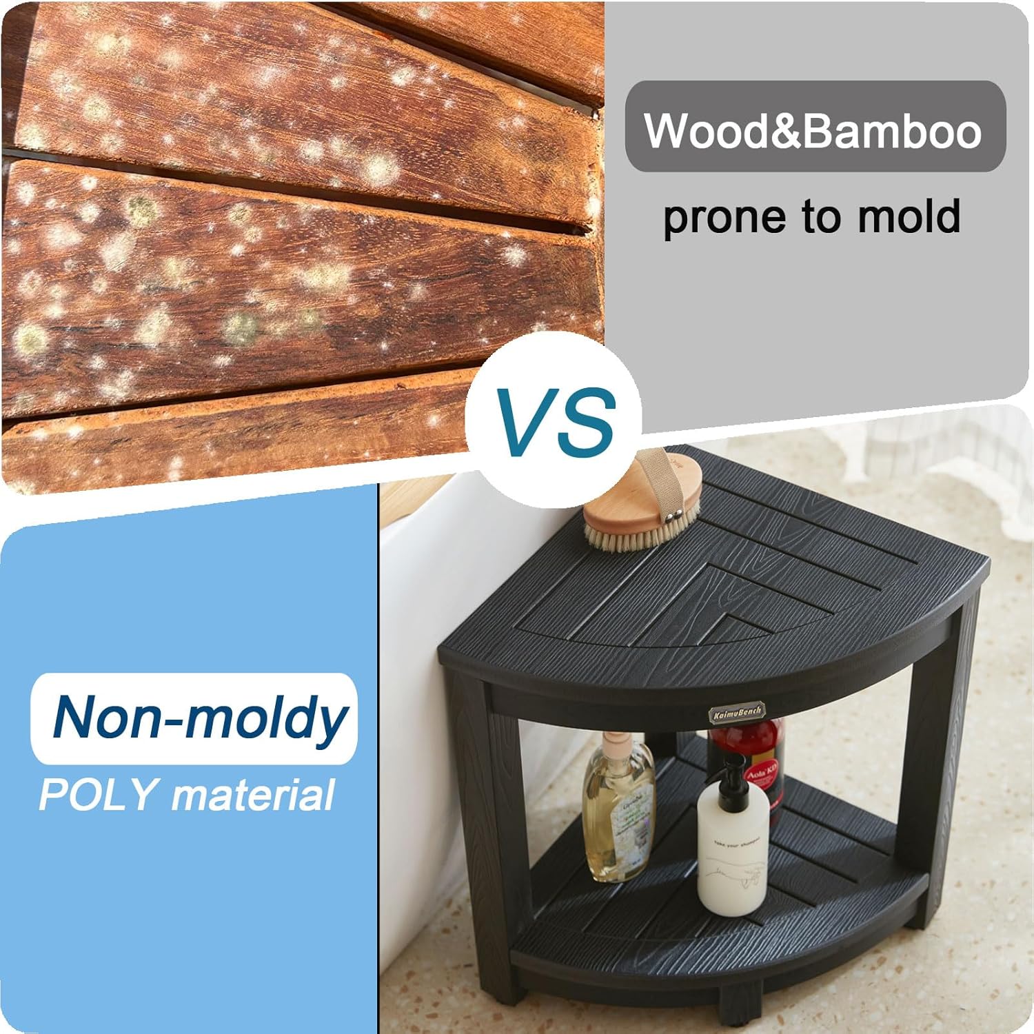 Banco de ducha para ducha interior, taburete de ducha esquinero de madera de polietileno, asiento de baño de plástico para afeitarse las piernas,