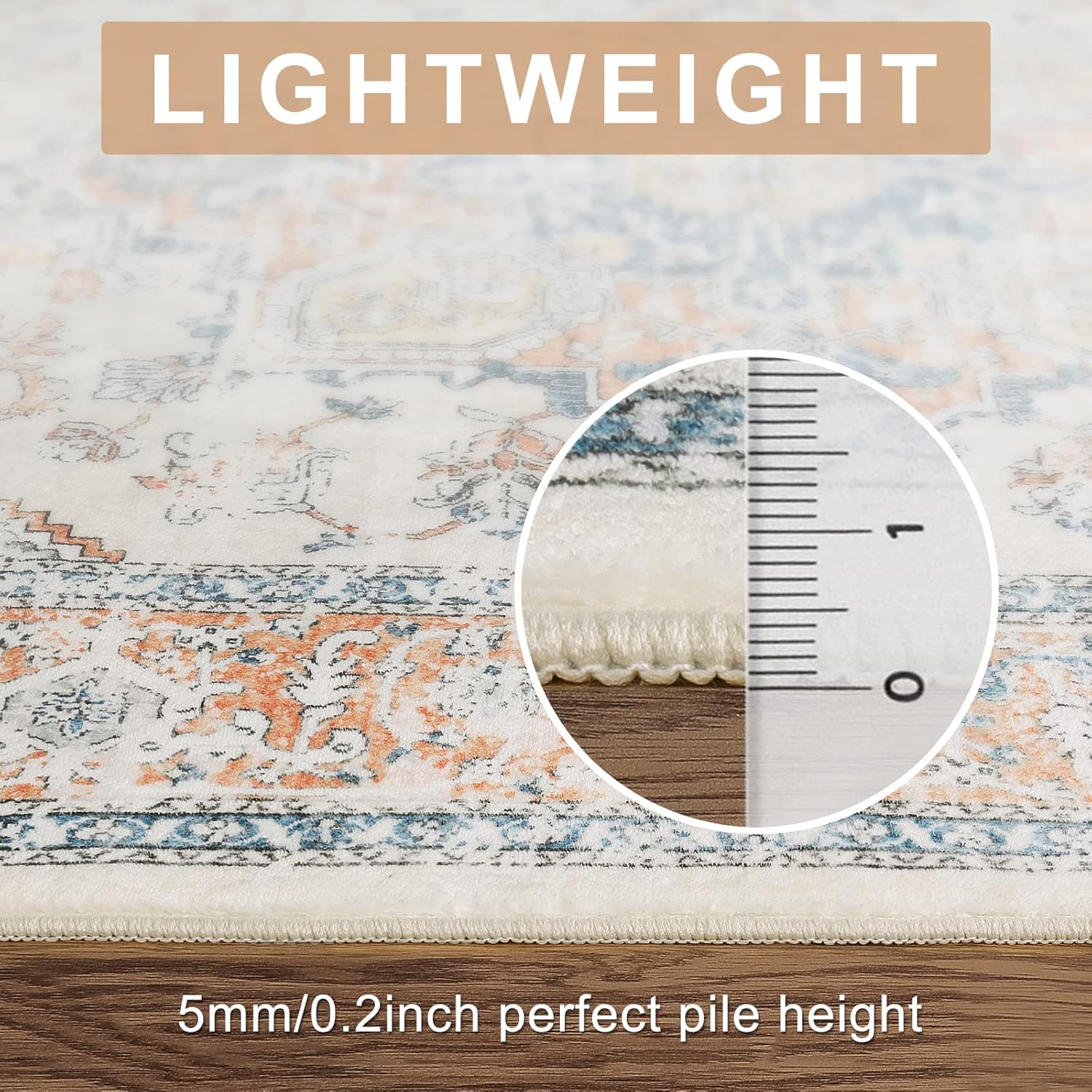 LIVEBOX Alfombra lavable de 5 x 7 pies, alfombra vintage bohemia para sala de estar, alfombra antideslizante para dormitorio, alfombra retro de pelo
