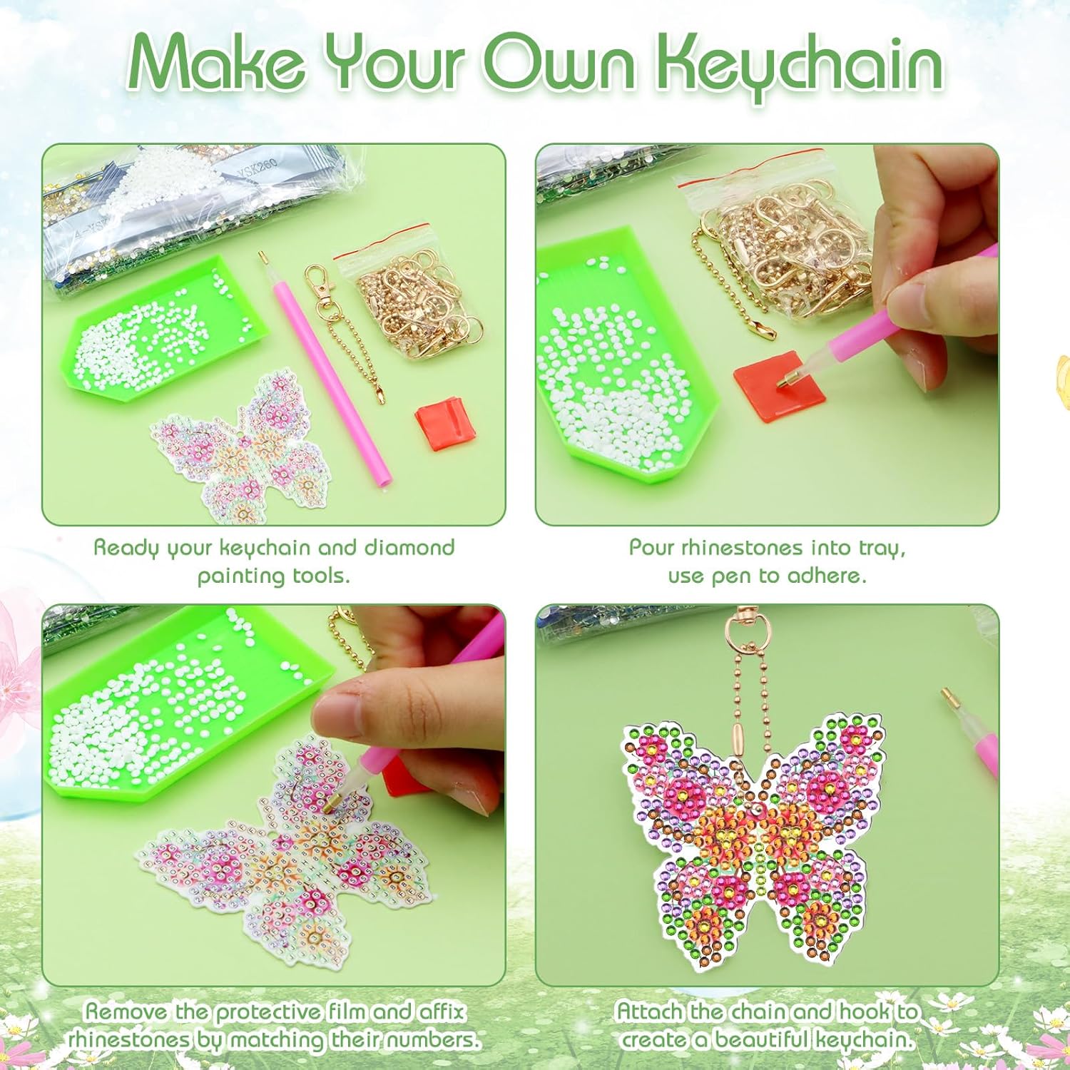 ZYNERY Kits de llaveros de pintura de diamantes, Mariposa Libélula 30 Pcs