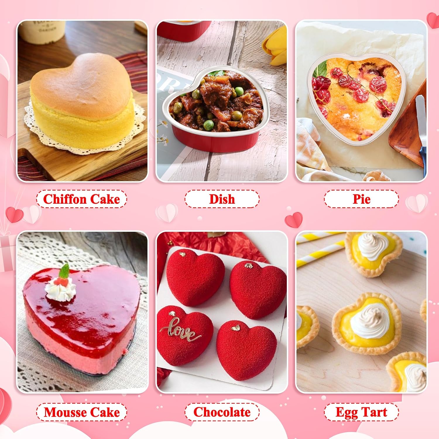 Modacraft Paquete de 120 moldes para pasteles en forma de corazón con tapas, papel de aluminio desechable de 3.4 onzas, moldes para magdalenas,