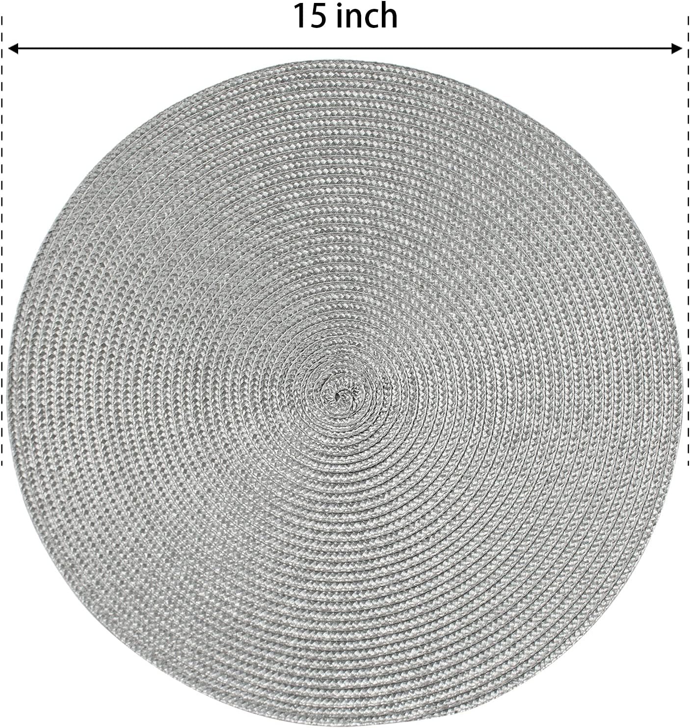 FunWheat Juego de 8 manteles individuales redondos trenzados para mesa de comedor, tejidos, lavables, antideslizantes, 15 pulgadas (gris, 8 piezas)