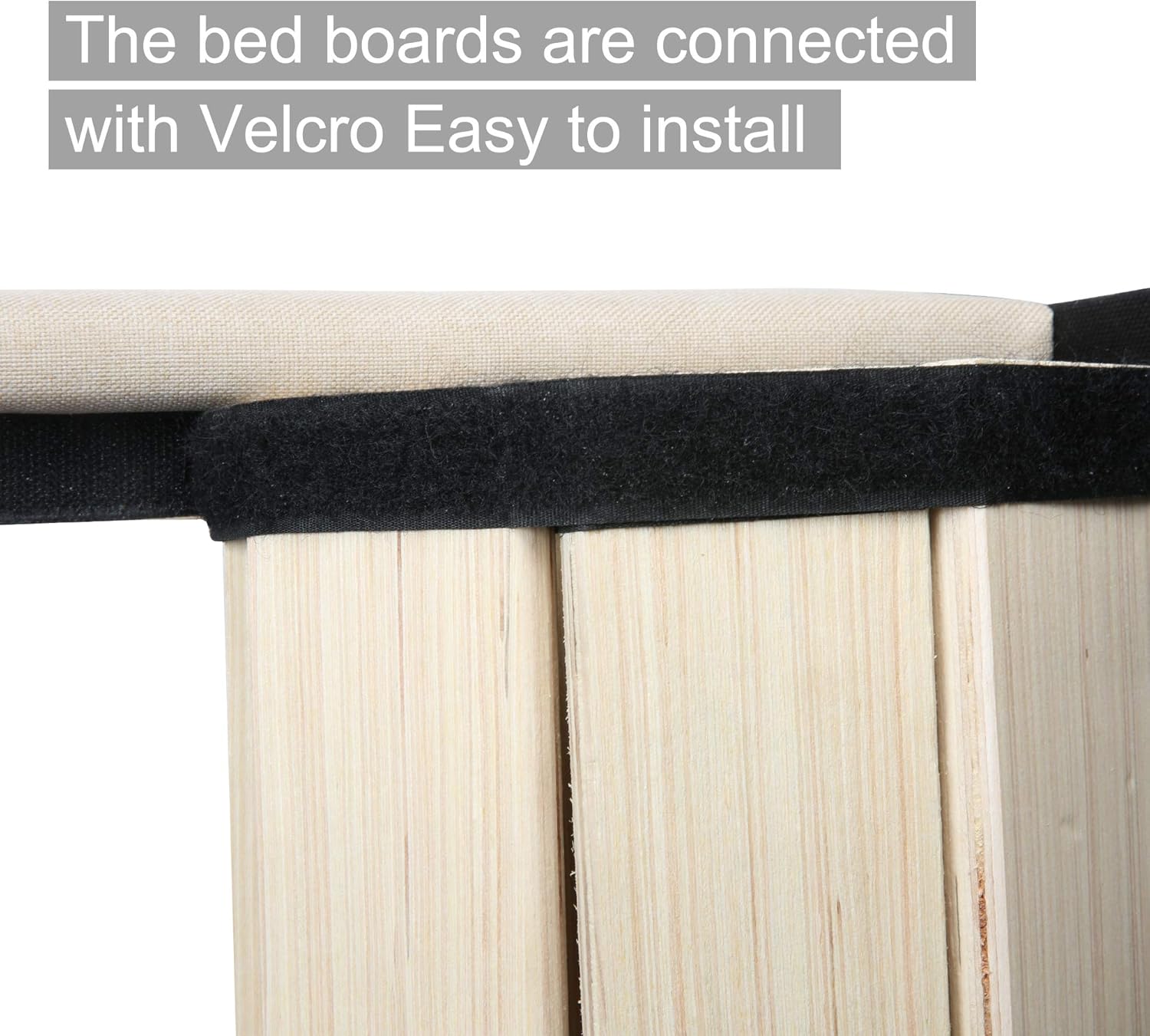 Base de cama tapizada de 14 pulgadas con cabecera de colchón, soporte de listones de madera, no necesita somier, color beige (tamaño matrimonial)
