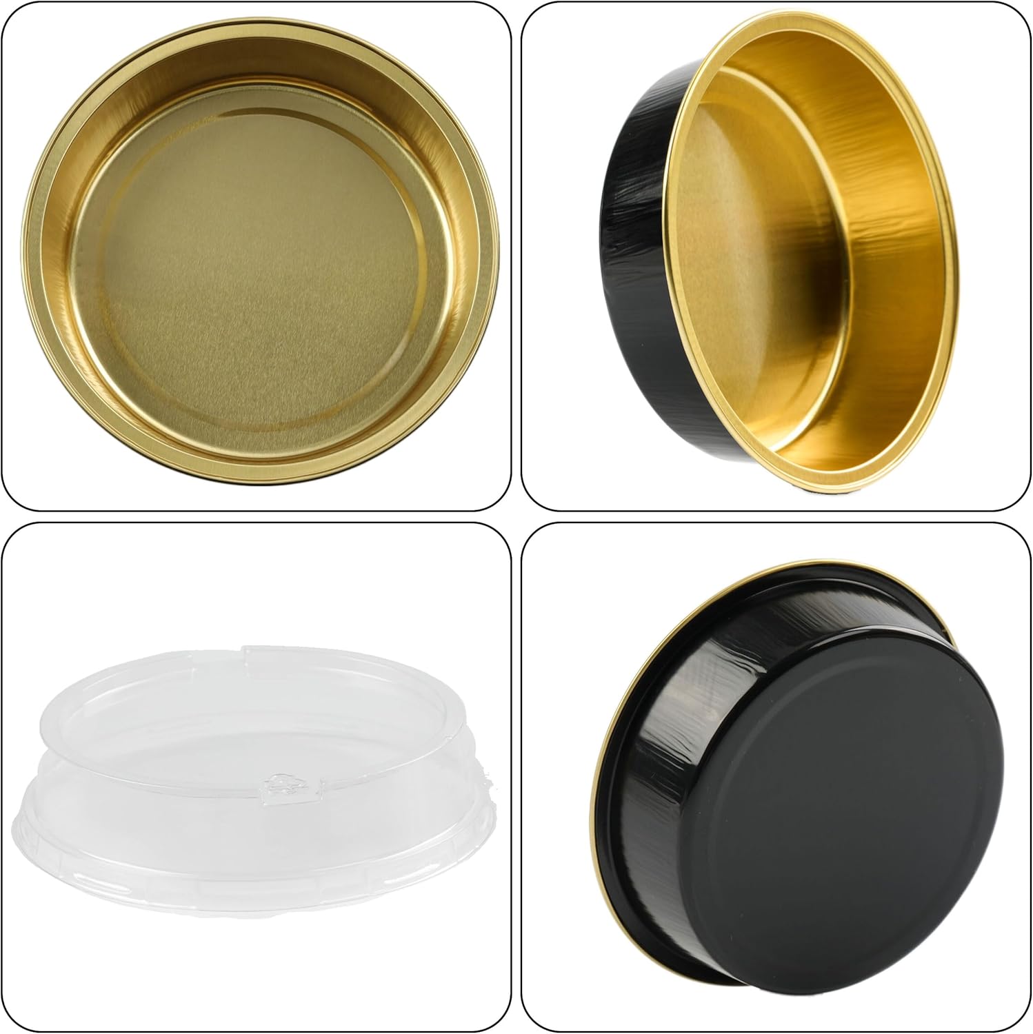BAKINGPAK Mini moldes para pasteles con tapas, 50 unidades de papel de aluminio desechables de 7.2 onzas, moldes individuales para tartas de