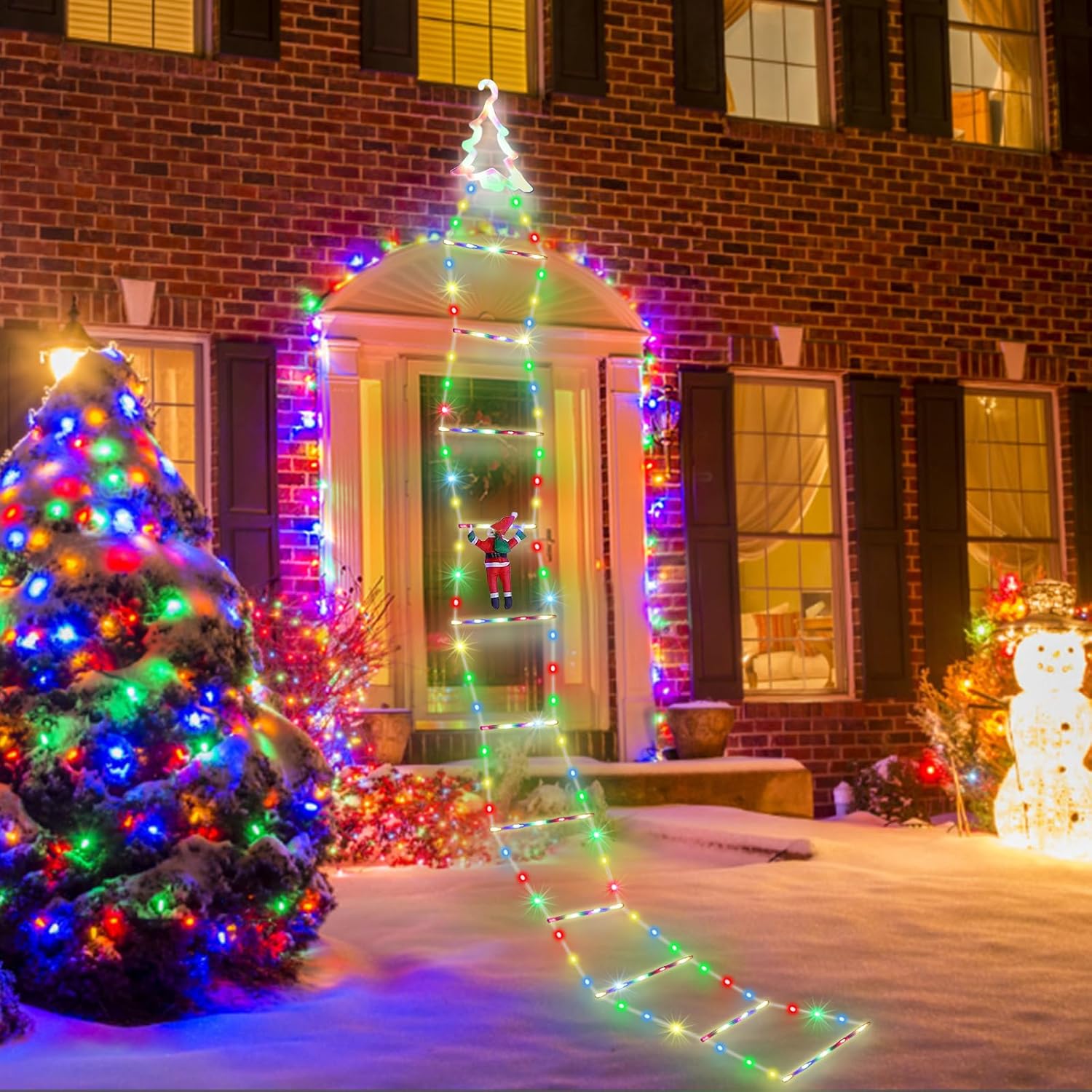 Luces de decoración de Navidad LED para exteriores, luces de escalera de ZHOLAH de 12 pies con Papá Noel trepador, multicolor, 8 modos de luz