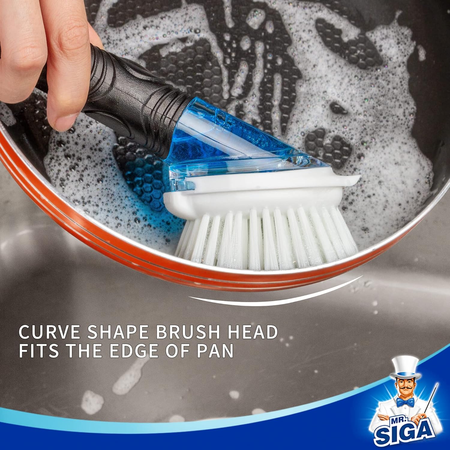 MR.SIGA Cepillo dispensador de jabón, cepillo de cocina para limpieza de fregadero, color negro