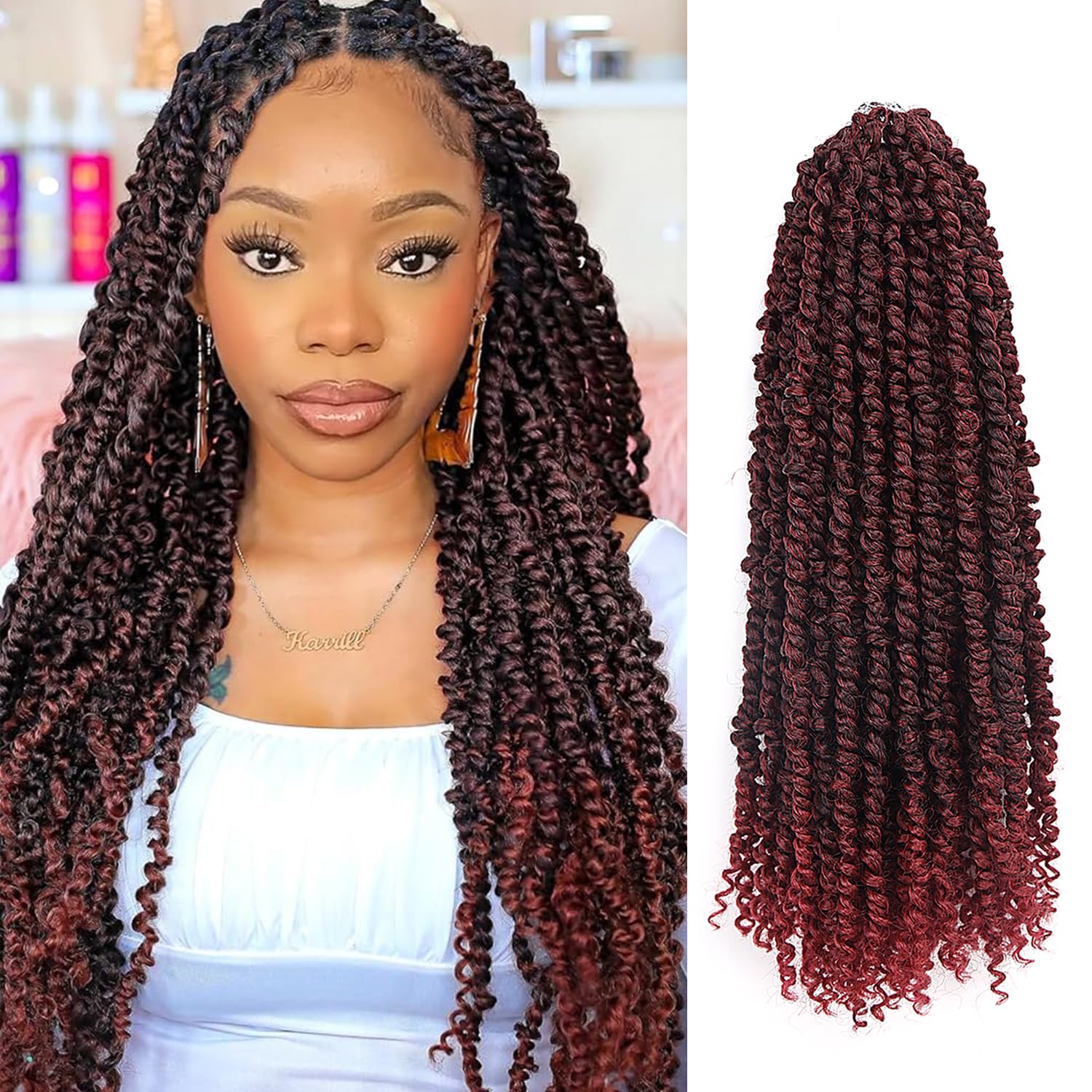 Pelo de Passion Twist  Cabello de ganchillo de 18 pulgadas para mujer, 8 paquetes de cabello rizado pretrenzado de ganchillo Passion Twists