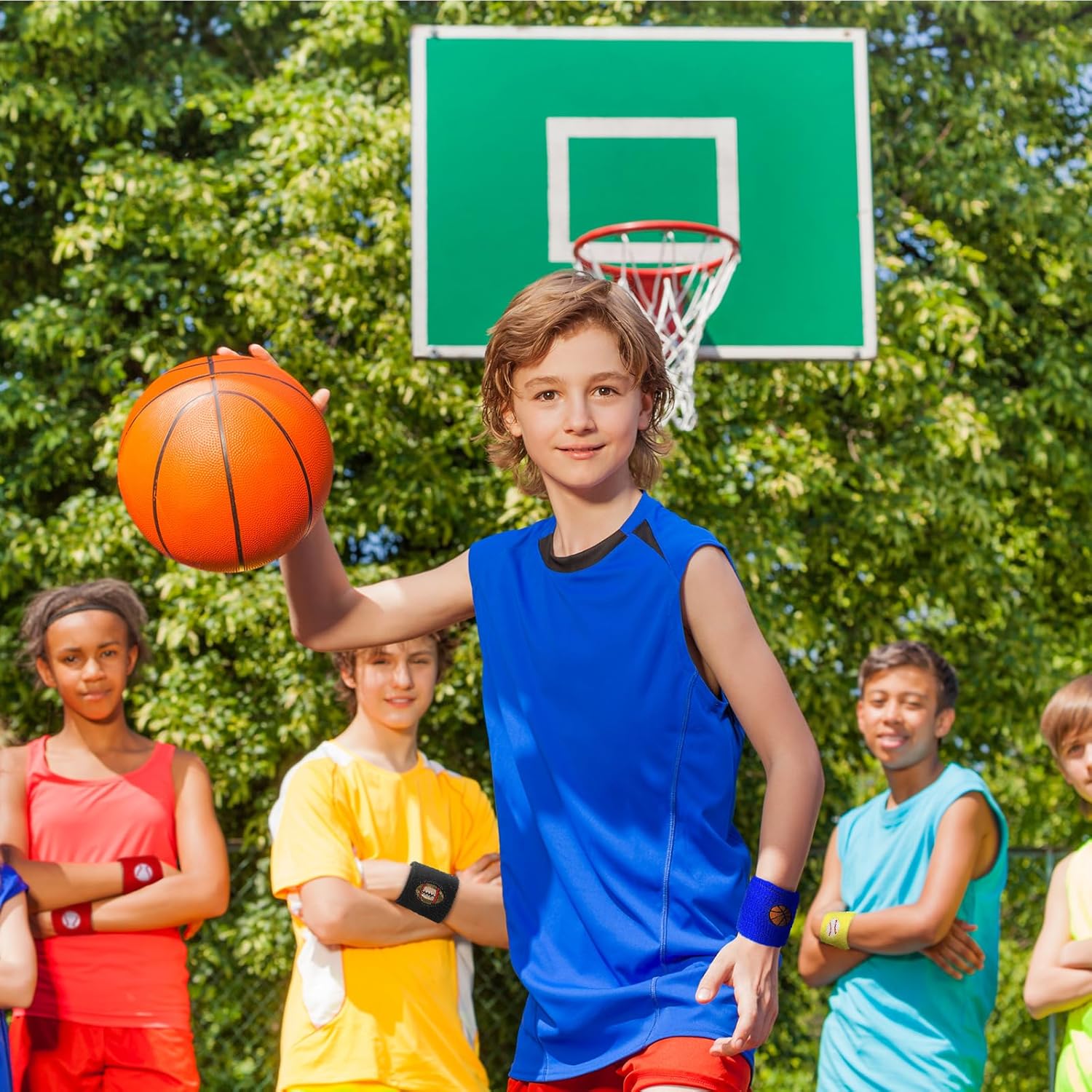 24 pulseras deportivas para niños, coloridas muñequeras de tela de rizo con diseño de fútbol, baloncesto, fútbol, béisbol, fiestas deportivas,