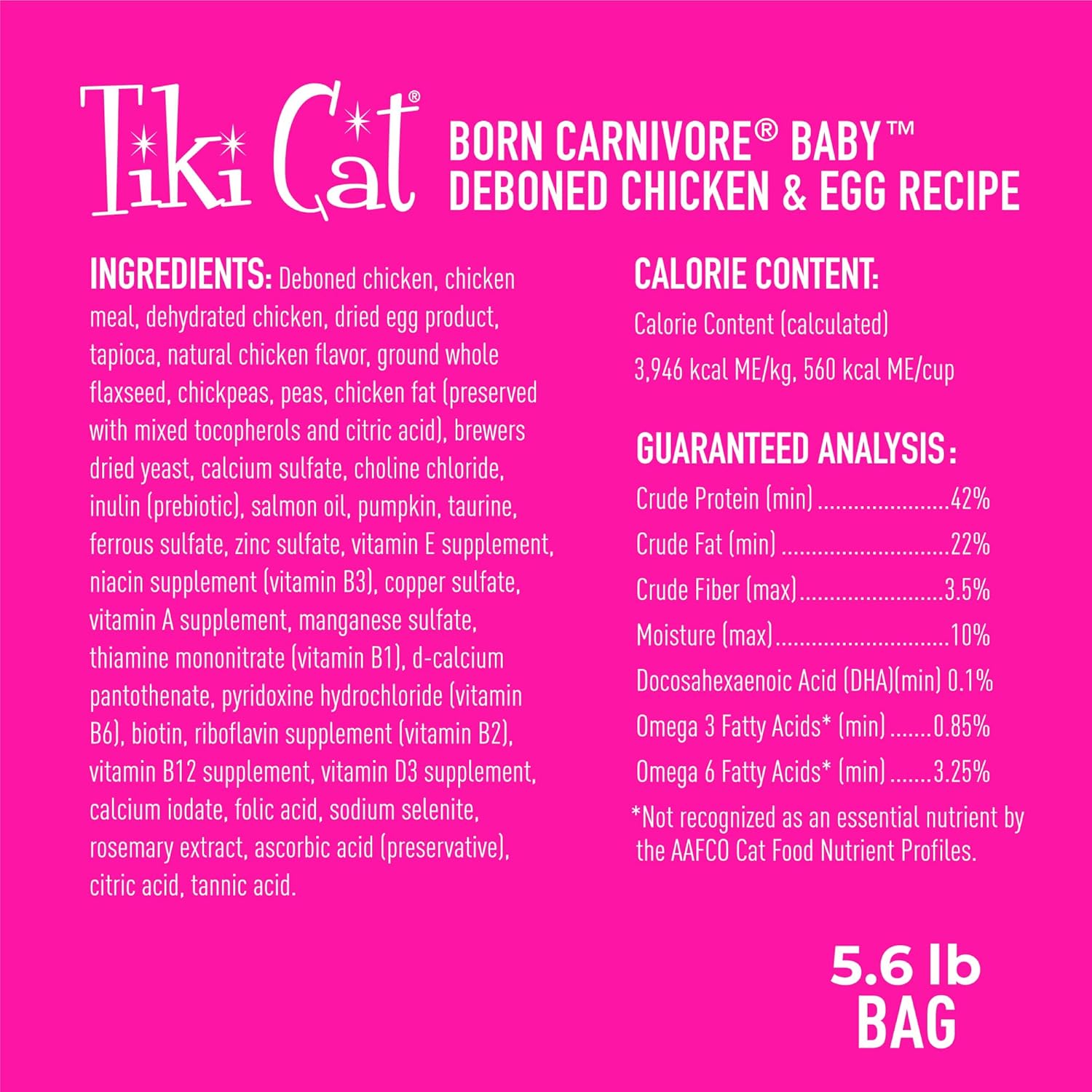 Tiki Cat Born Carnivore Baby, alto en proteínas y sin granos, alimento seco completo y equilibrado para gatos para gatitos de 6 semanas en adelante,