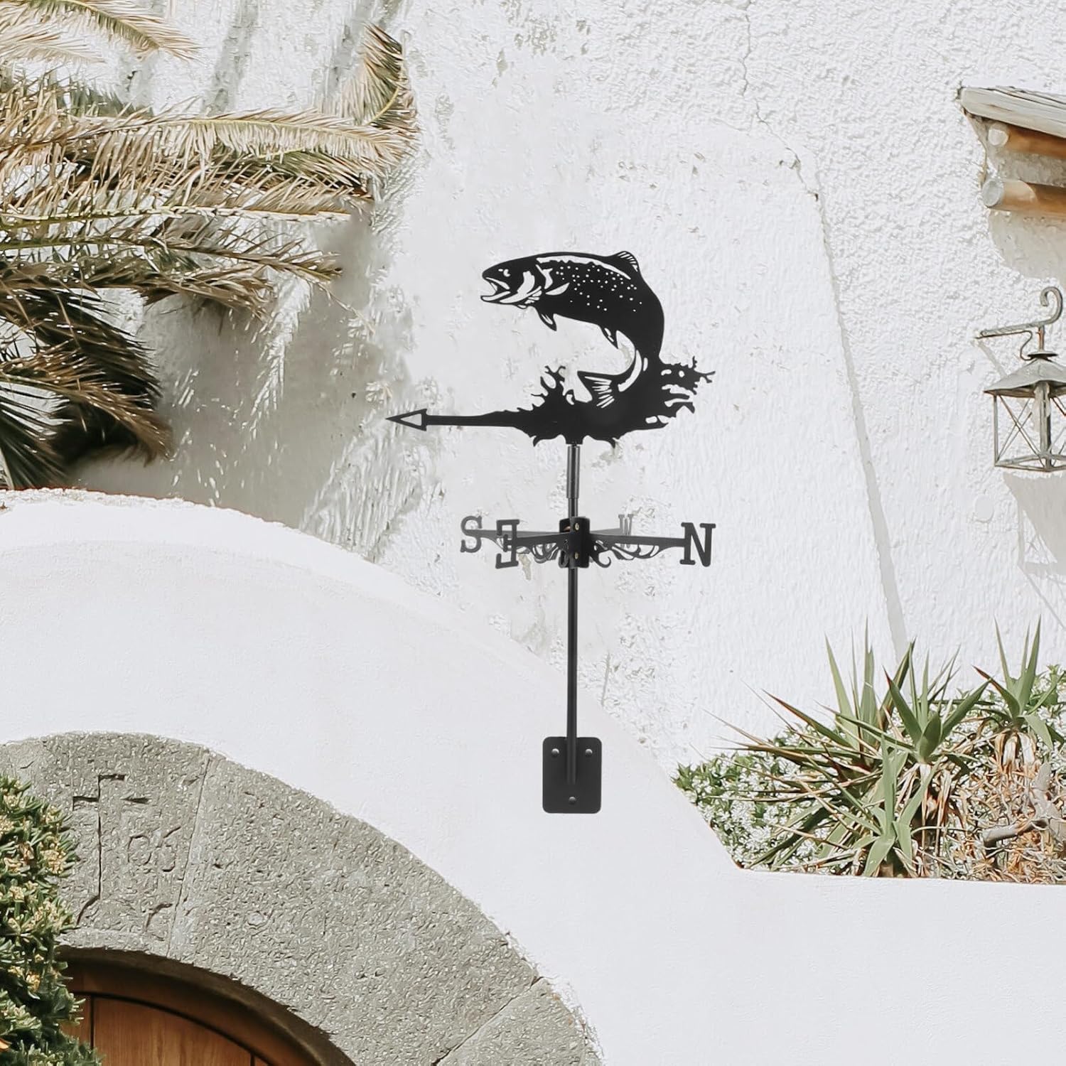 HANABASS Animal Metal Weather Vane Vintage Roof Weather Vane Hollow Wind Dirección Indicador Jardín Patio Patio Paddock Decoración Peces